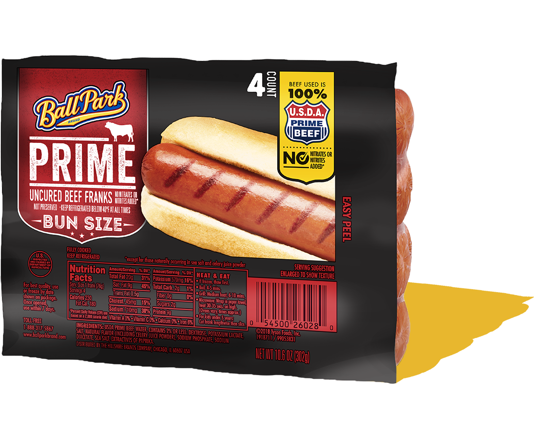 Ball Park Bun Size Prime Beef Hot Dogs