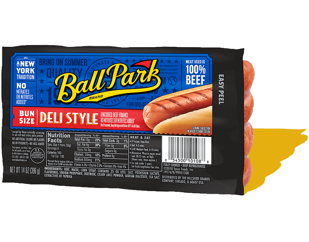 Ball Park Bun Size Deli Style Beef Hot Dogs